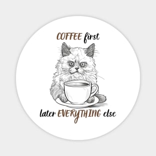 Caffeine & Cuddles - Cozy Cat with Coffee Cup Design Magnet